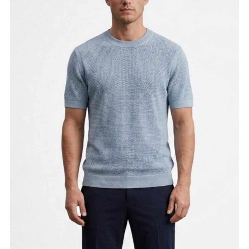 H&M Men's T-shirt Regular Fit Dusty Blue Regular-fit hole-knit XS Short-sleeve